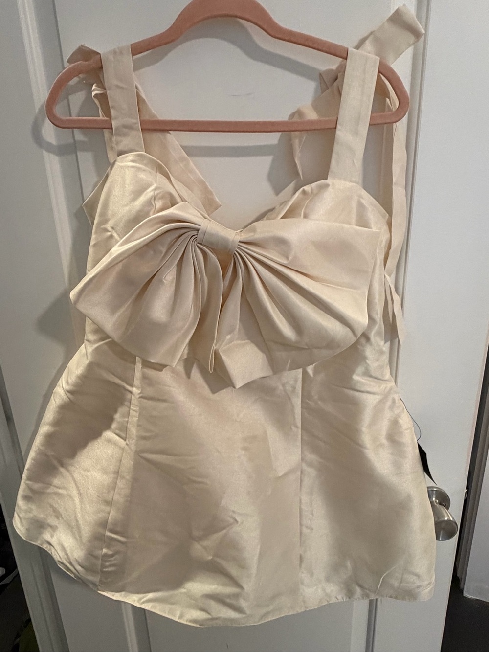 Lulu's Cream Satin Bow-Front Mini Dress